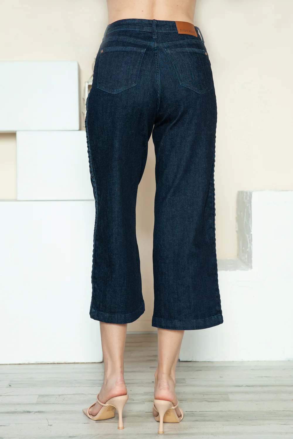 Blue Full Size Side Seam Braid Detail Crop Wide Leg Jeans