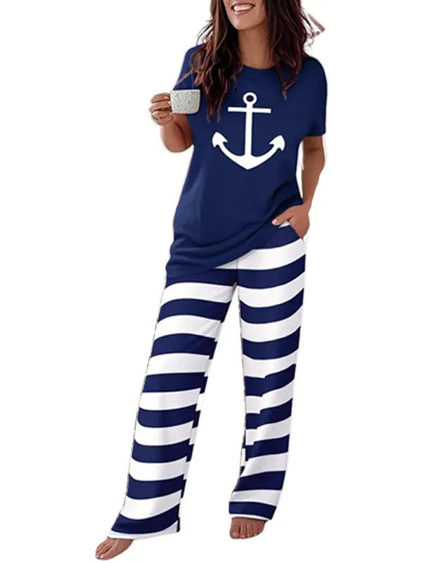 🔥HOT SALE🔥Women's 2 Piece Pajama Set - Short Sleeve Comfy Loungewear