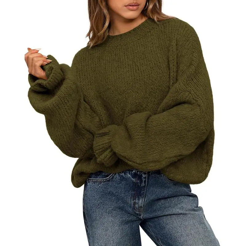 Women's Oversized Sweater Crewneck Long Sleeve Fuzzy Knit Chunky Pullover Sweaters