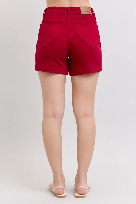 Blue High Waist Tummy Control Garment Dyed Heart Shaped Denim Shorts