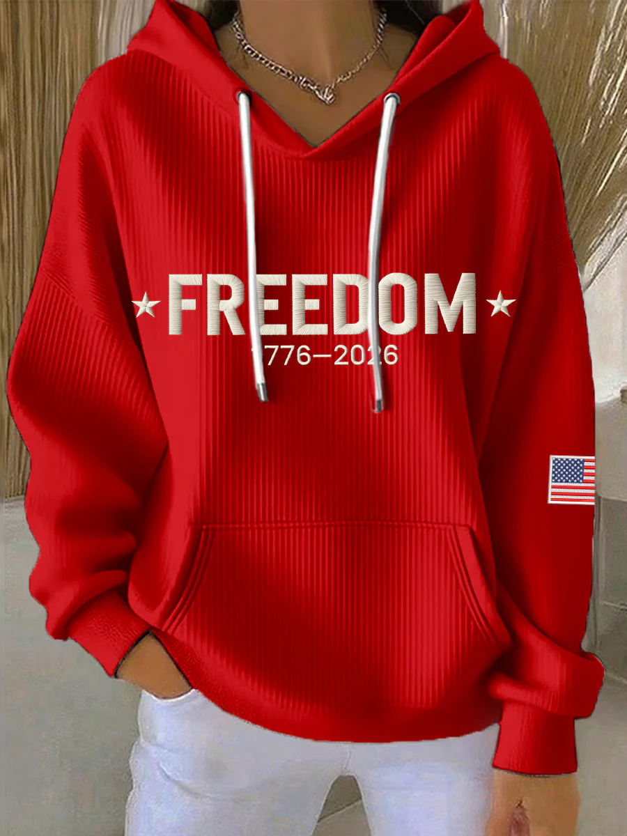FREEDOM Theme Pit Strip Hoodie 1776-2026 Commemorative Loose Hoodie