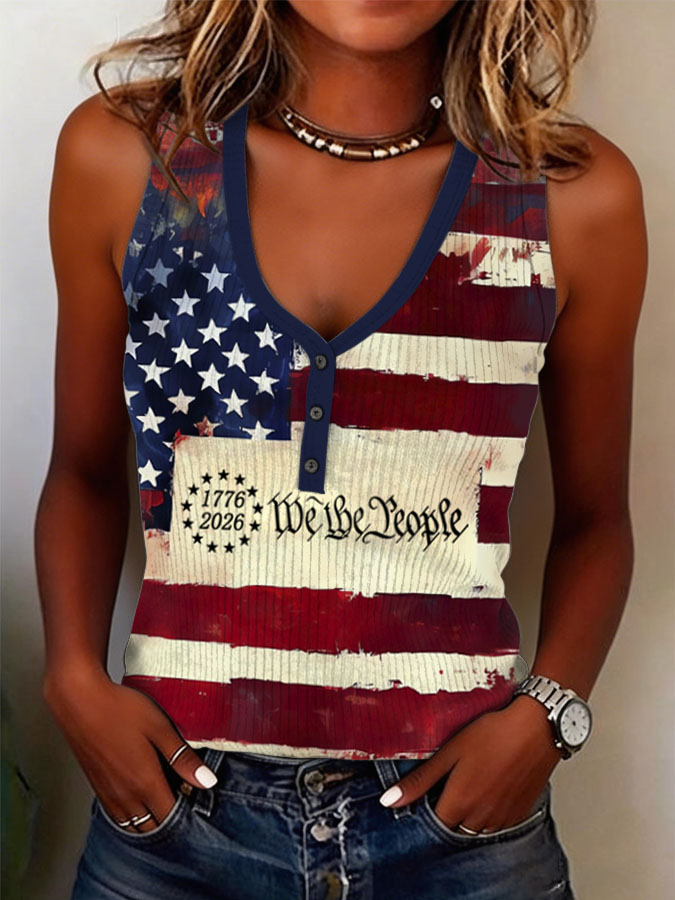 Women'S Retro American Independence Day 250Th Anniversary Flag Printed Casual Vest