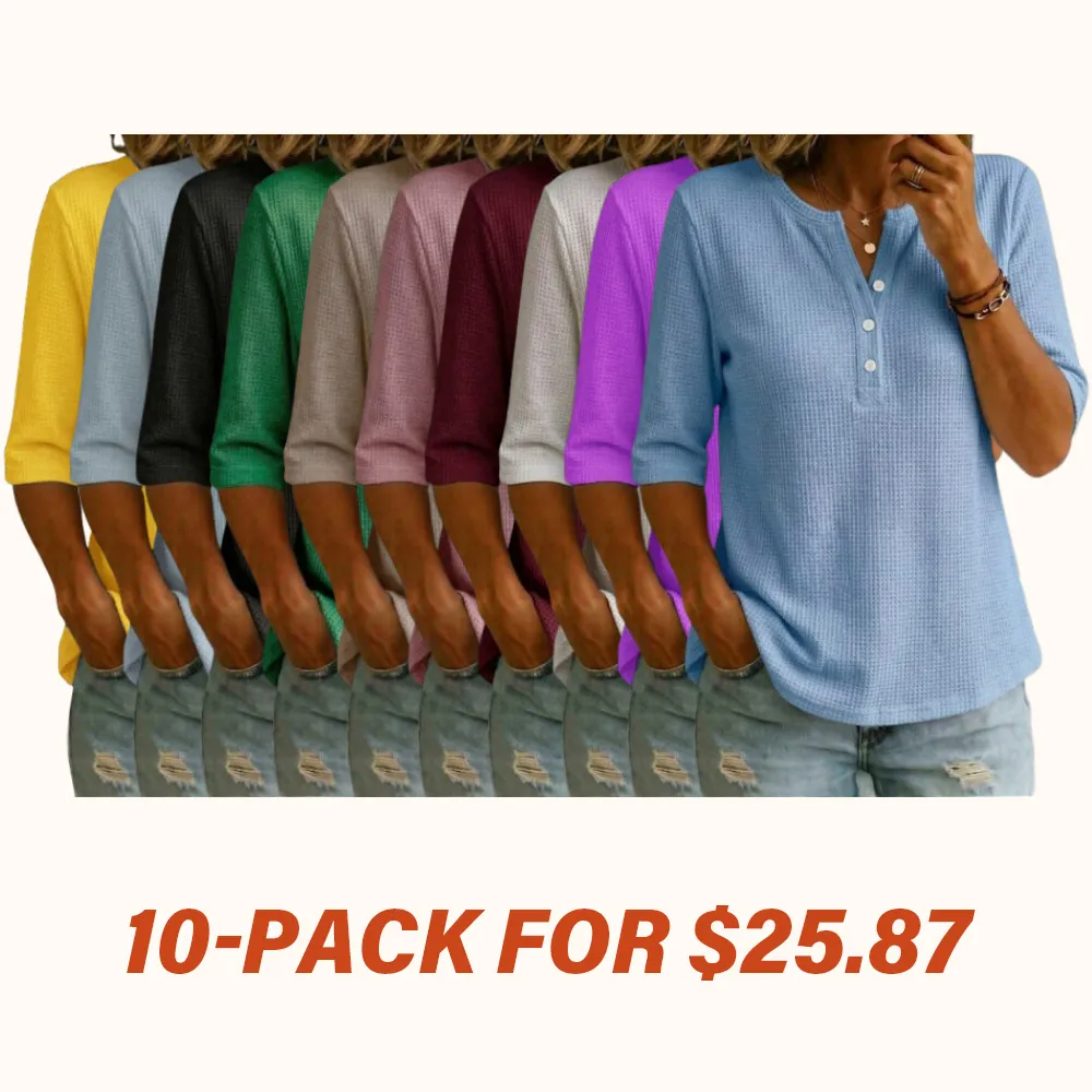 New Arrivals🔥 Women’s Casual Henley Waffle-knit T-shirt