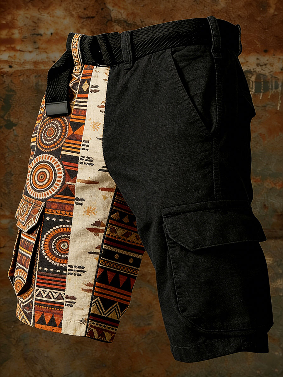 Men’s African Style Geometric Tribal Cargo Shorts