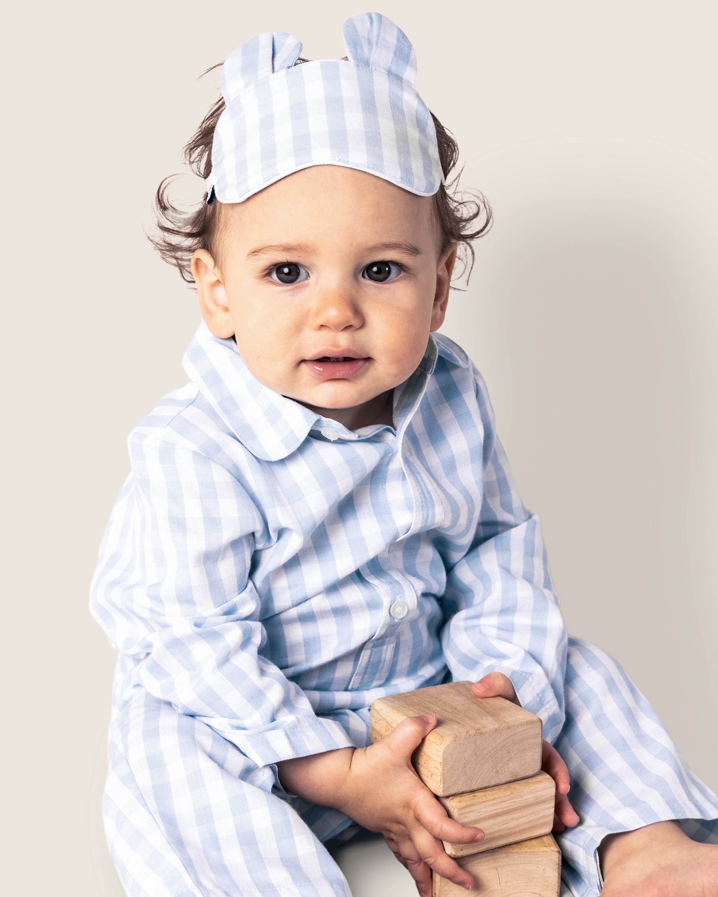 Baby's Twill Classic Romper in Light Blue Gingham