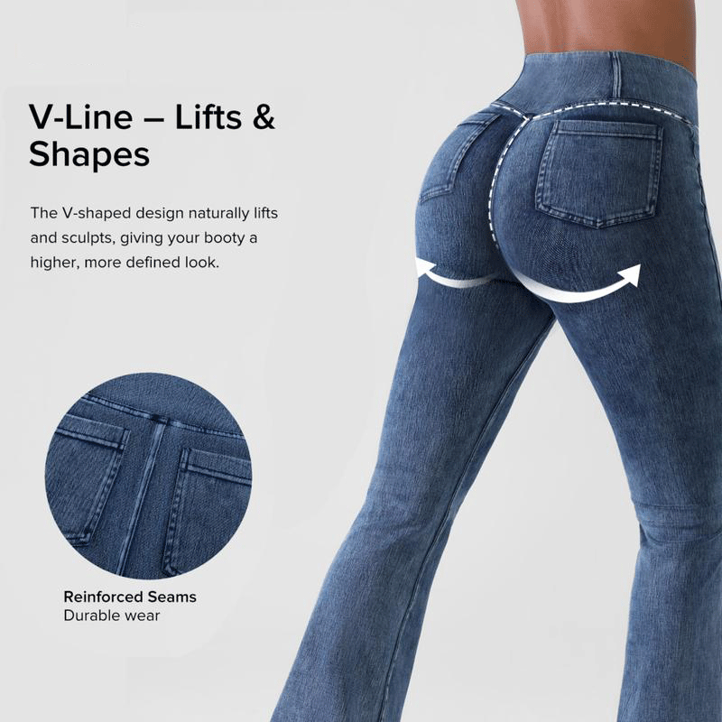 🔥Women’s High-Waisted Bootcut Flare Jeans – Crossover Waist, Stretch Denim & Back Pockets