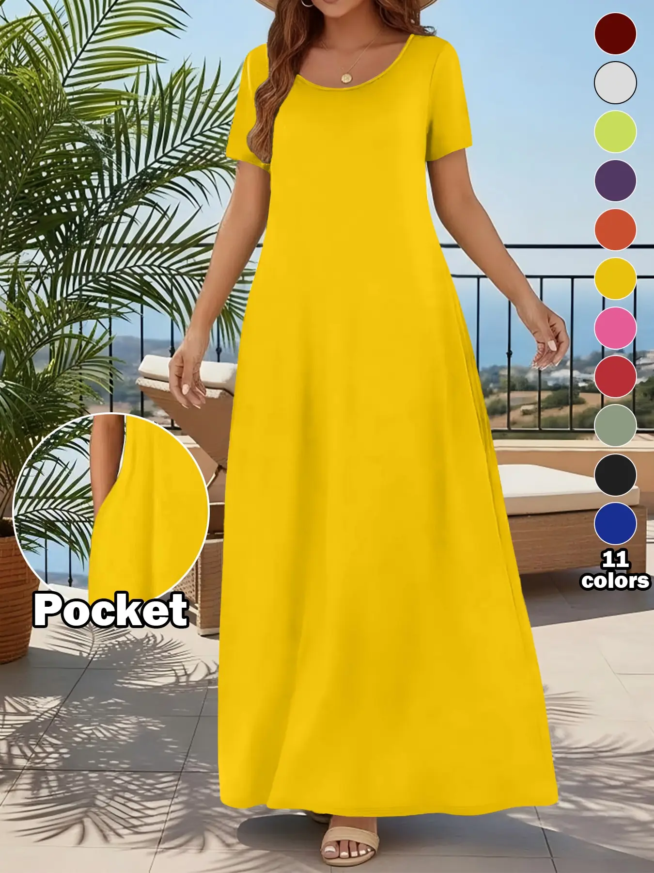 Women's Casual Commuter Plain Minimalist Short Sleeve Dress with Pockets