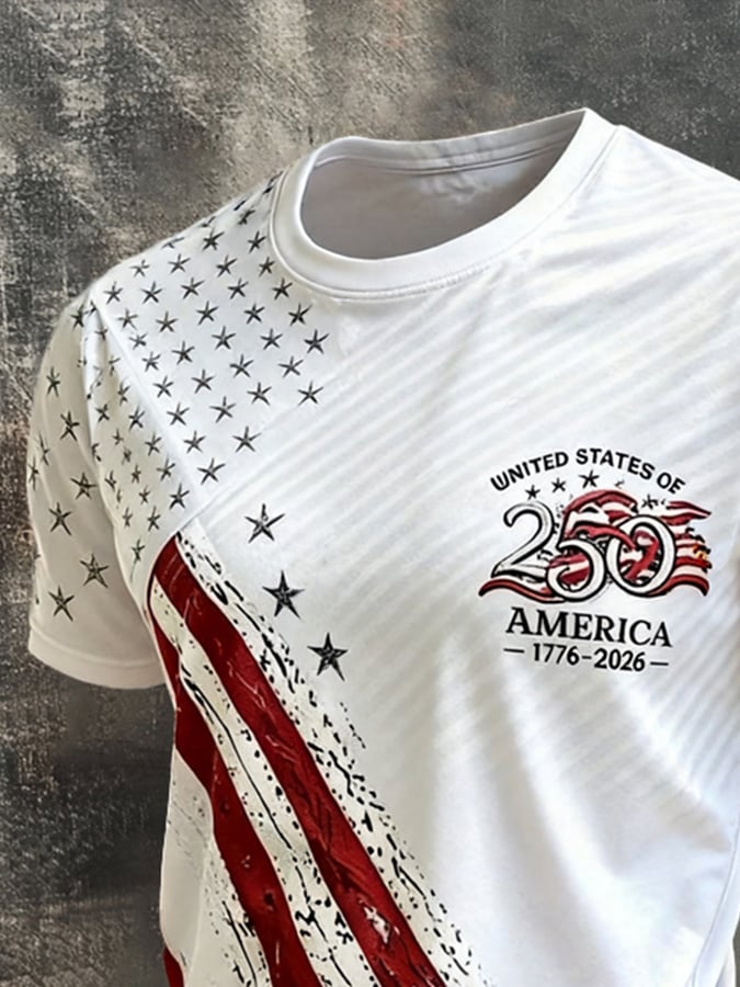 Men's Retro Independence Day Patriot Crew Neck T-Shirt
