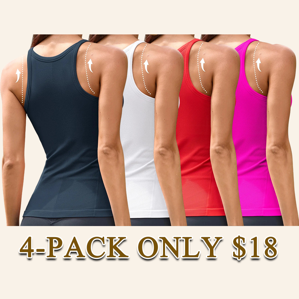 Women's Seamless Ribbed Racerback Tank Top with Built-In Bra