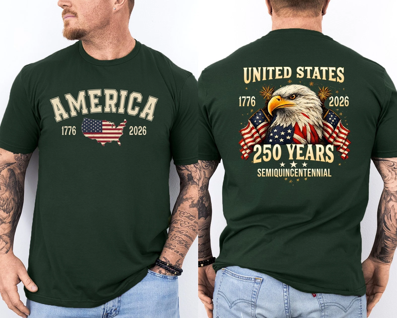 Men'S Casual American 1776-2026 Anniversary Printed Short Sleeved T-Shirt