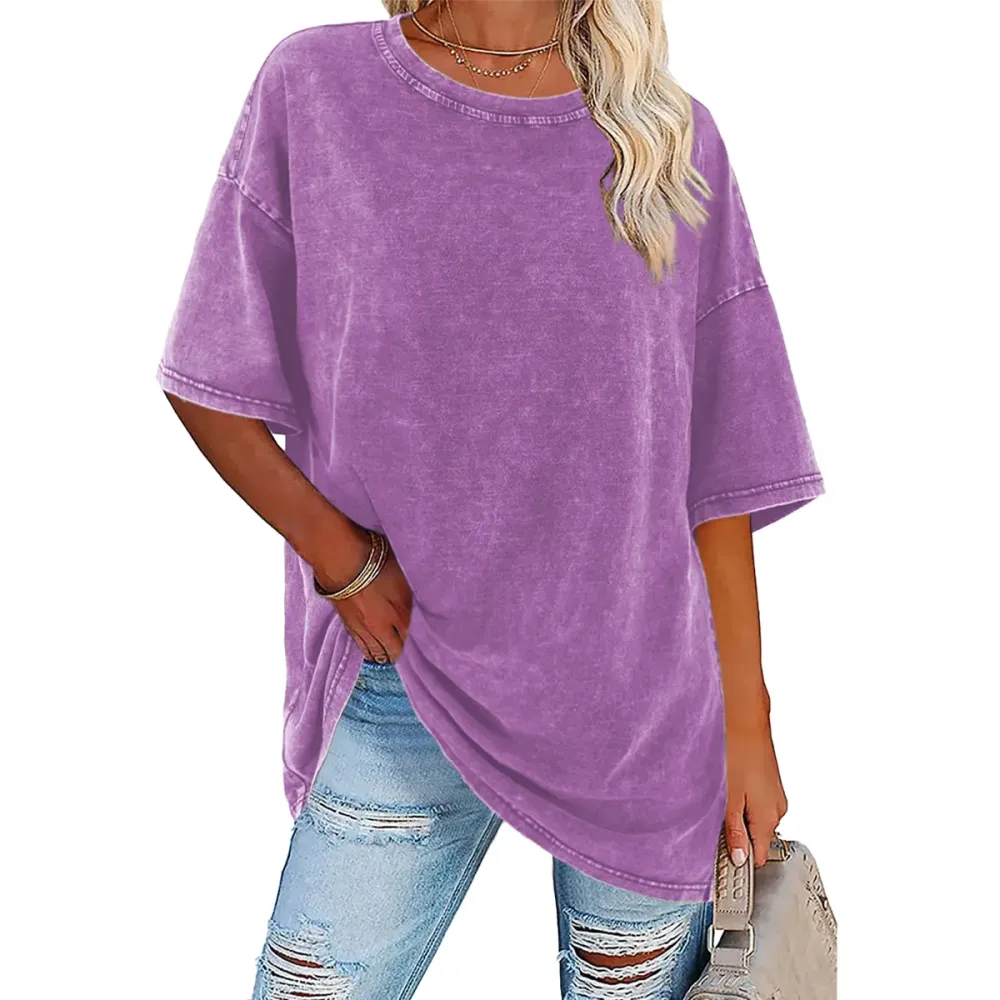 Women's Loose-Fit T-Shirt — Acid-Washed, Heavyweight Pure Cotton, Vintage Unisex Style
