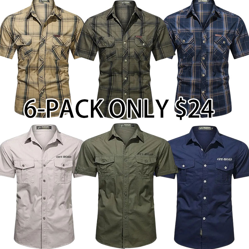 Men’s summer 100% cotton plaid short-sleeve shirt, breathable skin-friendly fabric
