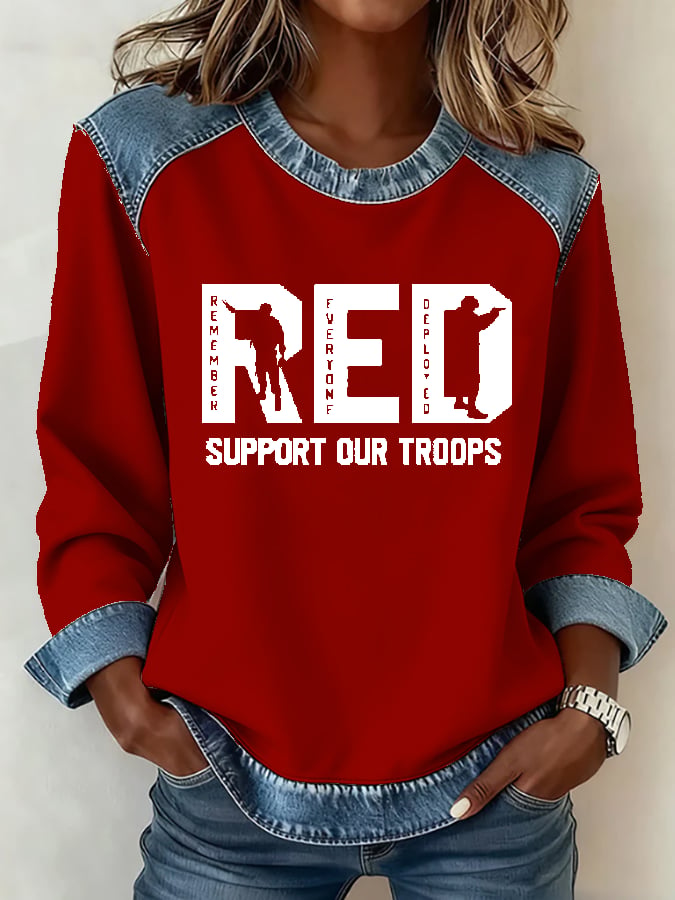 Women's Casual Red Friday Print Patchwork Sweatshirt