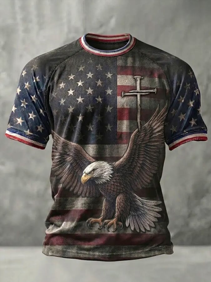 Men'S Casual Short-Sleeved Crew Neck T-Shirt With American 250th Anniversary Commemorative Print.