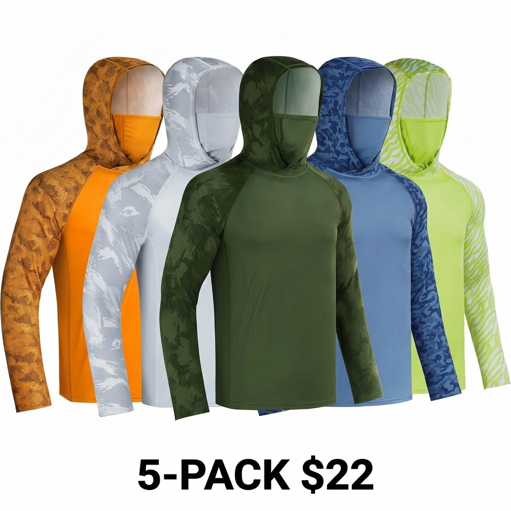 Men's UPF 50+ Sun Hoodie with Built-in Mask & Neck Gaiter – Lightweight Cooling Activewear
