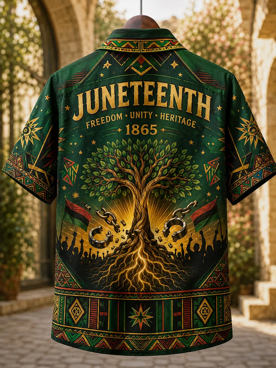 Men's Juneteenth Print Casual Short-Sleeve Shirt