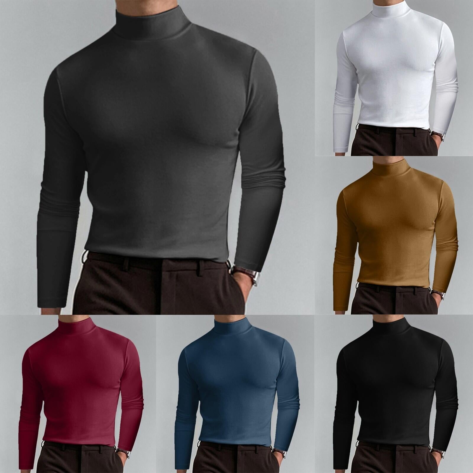 ✨ Men's High Neck Slim Fit T-Shirt - Stretchy & Breathable Fabric, Modern Style for Gym or Casual Wear 🏃‍♂️📦