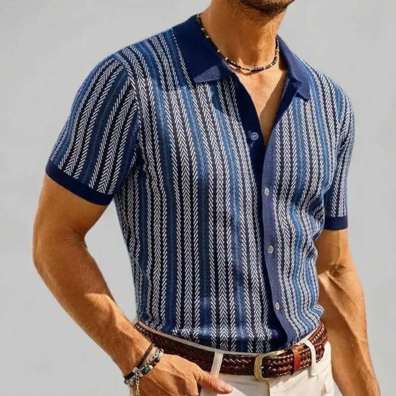 Men's Retro Button-Sweater Stretch Shirt for Spring/Summer