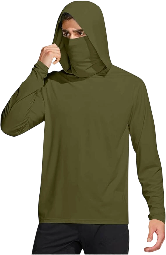 Long Sleeve Sun Shirt Men UPF 50+ Rash Guard Cooling Fishing Hoodies with Mask Casual Summer UV SPF Hiking Blouses