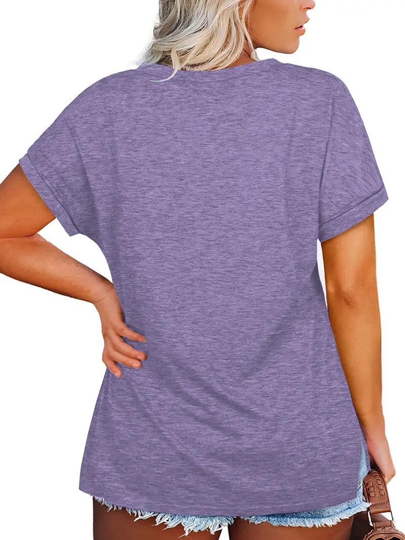 Women's Plus-Size V-Neck Short-Sleeve T-Shirt — Casual, Loose-Fit Summer Top — Soft, Breathable Basic Tee