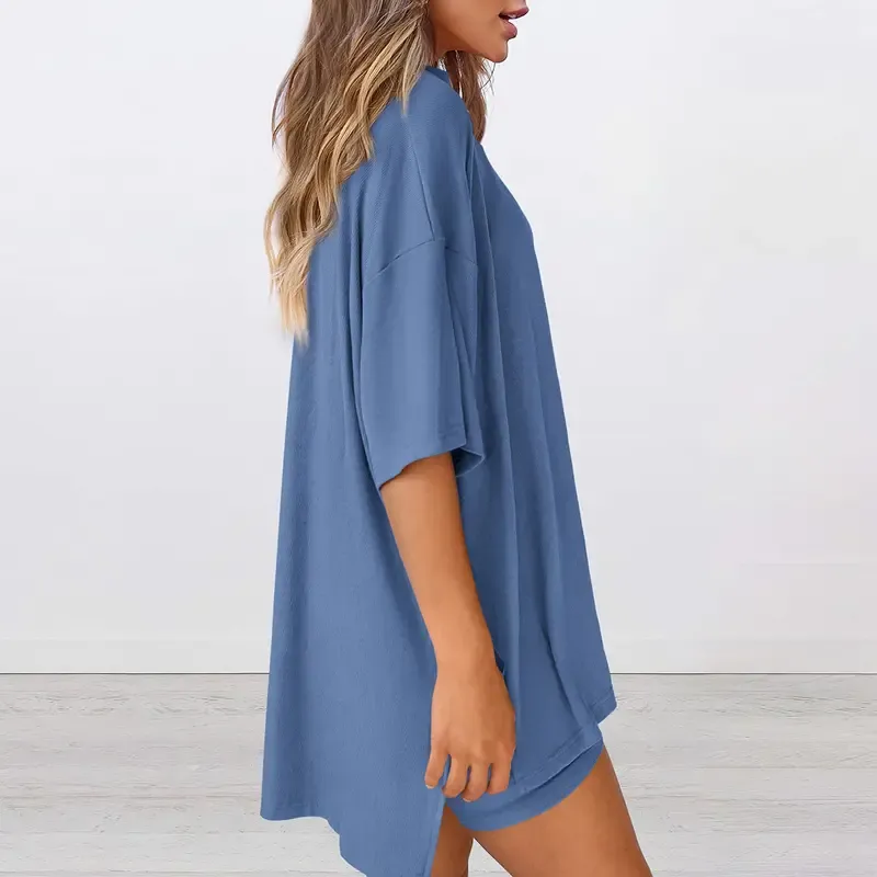 Women's Summer Two-Piece Set Casual Oversized Split Hem Shirts