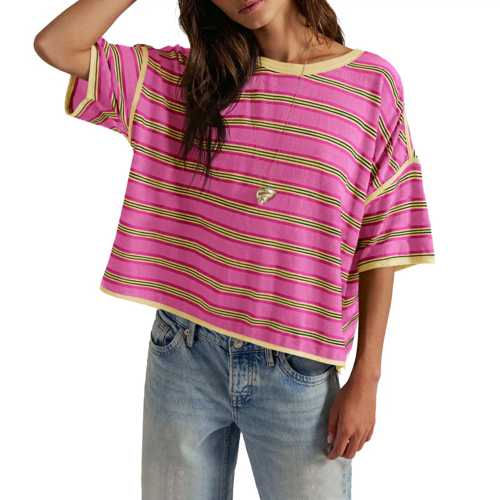 Women's Striped Oversized Crewneck T-Shirt