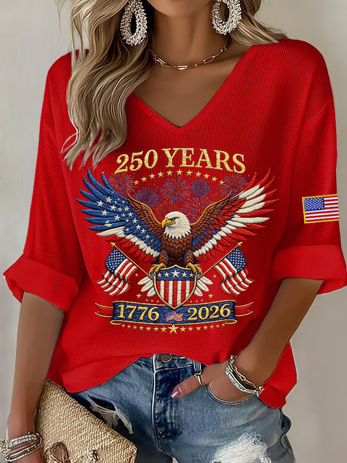 Women'S Independence Day 250Th Anniversary Founding Print V-Neck Casual T-Shirt