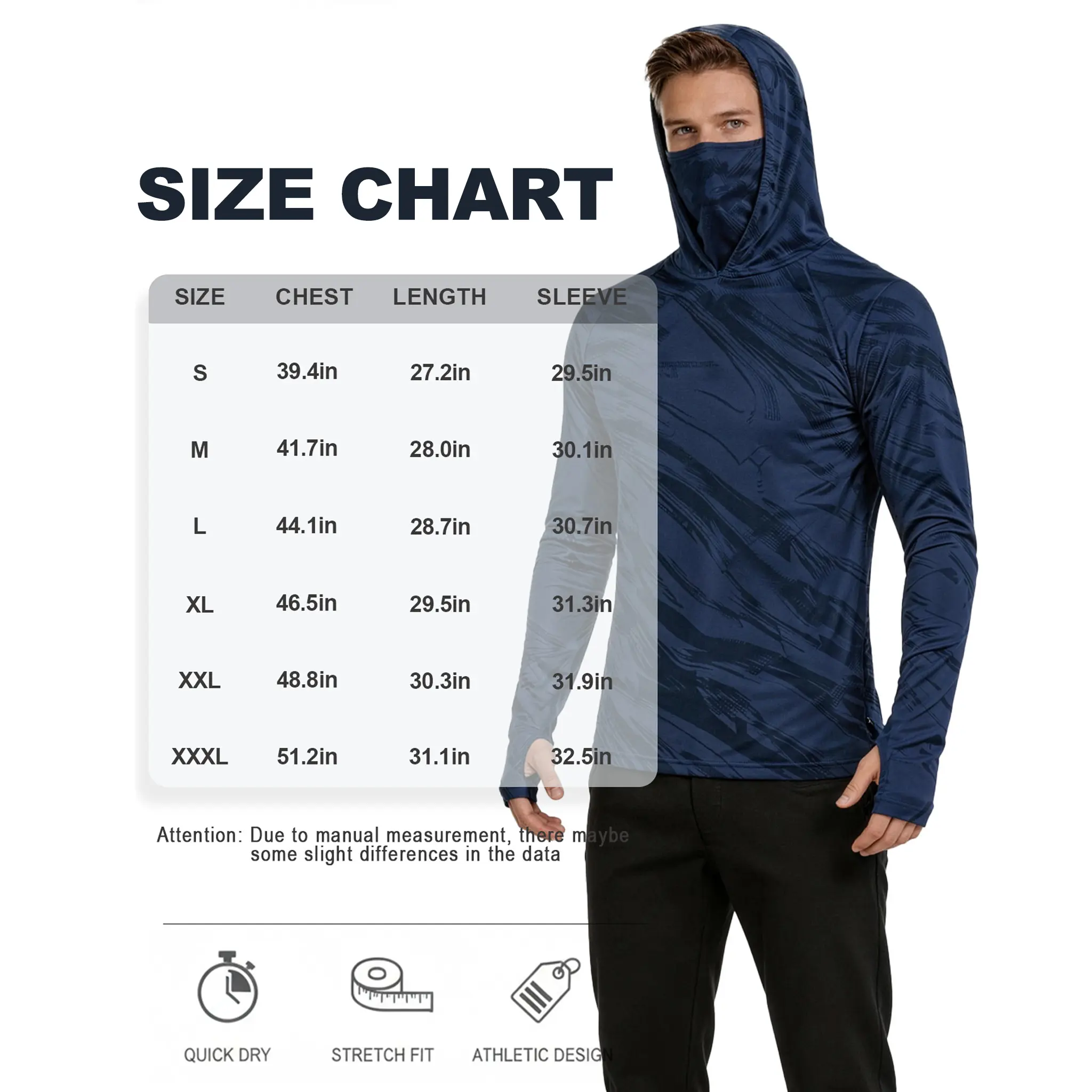 5-Piece Men's Quick-Dry Breathable Hoodies with Face Coverings Long-Sleeve T-Shirts