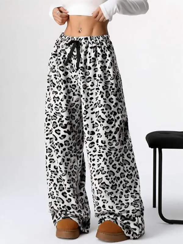 Winter New Vintage Plaid Elastic Straight Loose Thick Warm Casual Pants