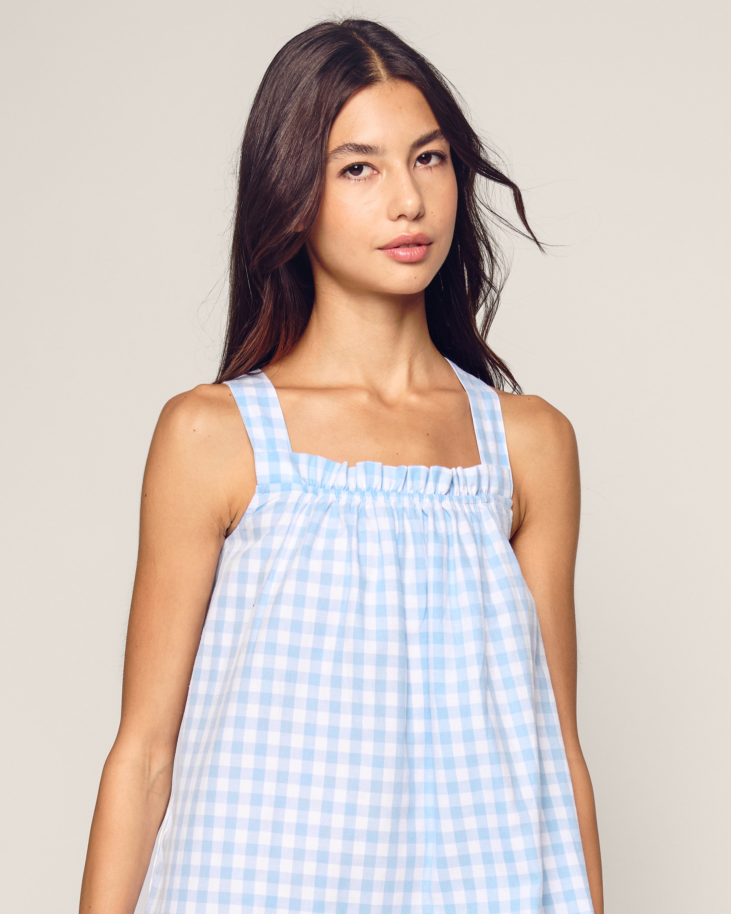 Women's Twill Annabelle Nightgown in Light Blue Gingham