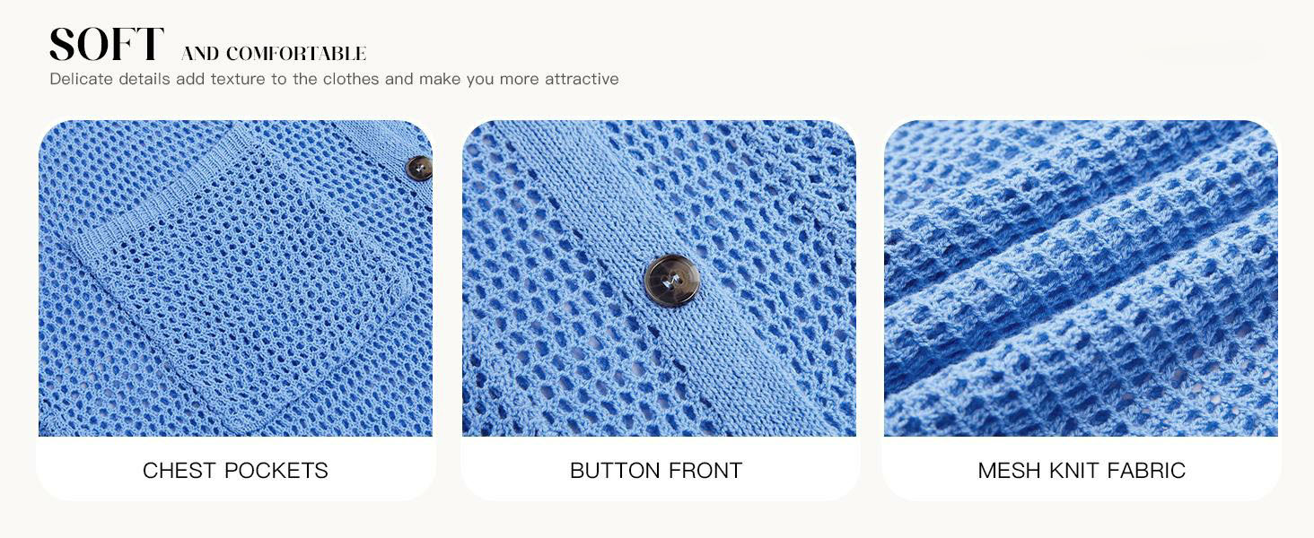 Women's Crochet Lightweight Cardigan – Short Sleeve Button Down Summer Cover Up