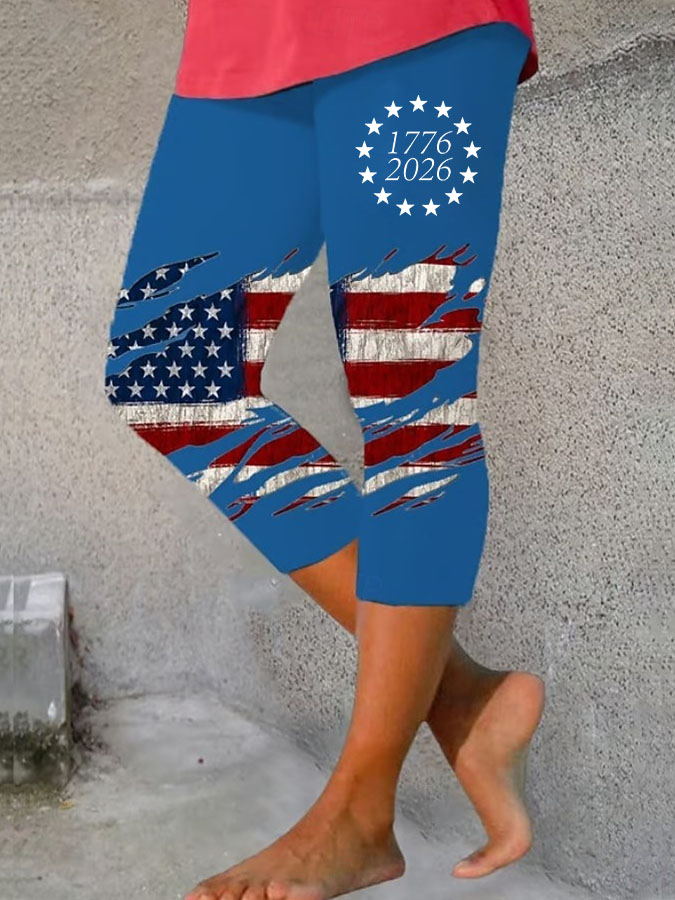 Women'S Casual Independence Day Commemorative Print Leggings For The 250Th Anniversary Of The Founding Of The United States