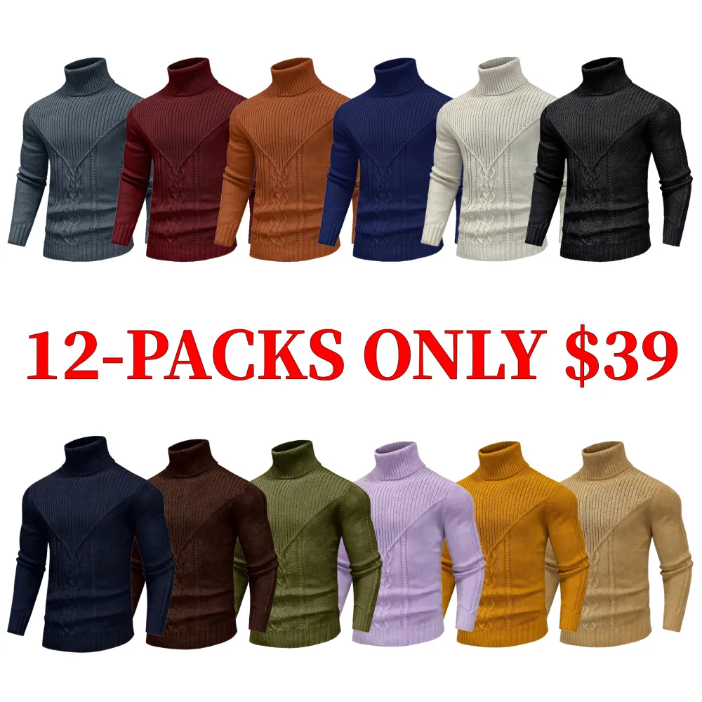 Men's solid color textured turtleneck sweater