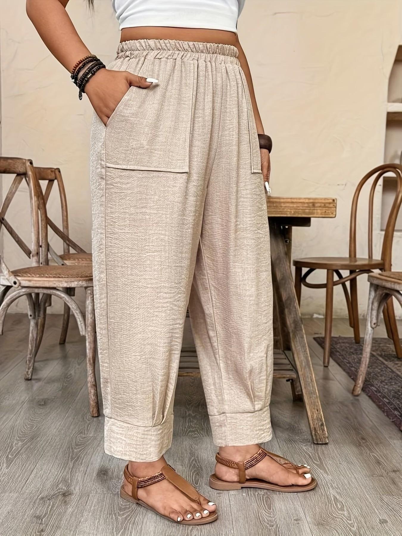 Plus-size casual loose-fit trousers with an elastic waist