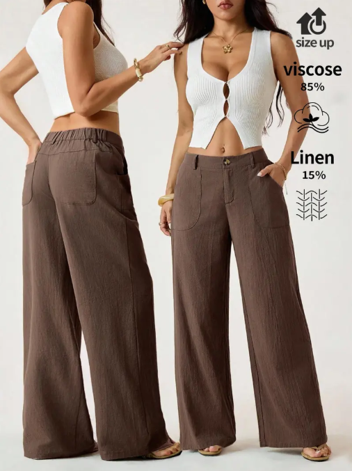 Women's Classical Chic Linen Palazzo Pants Summer Flowy Loose Wide Straight Leg Beach Trousers