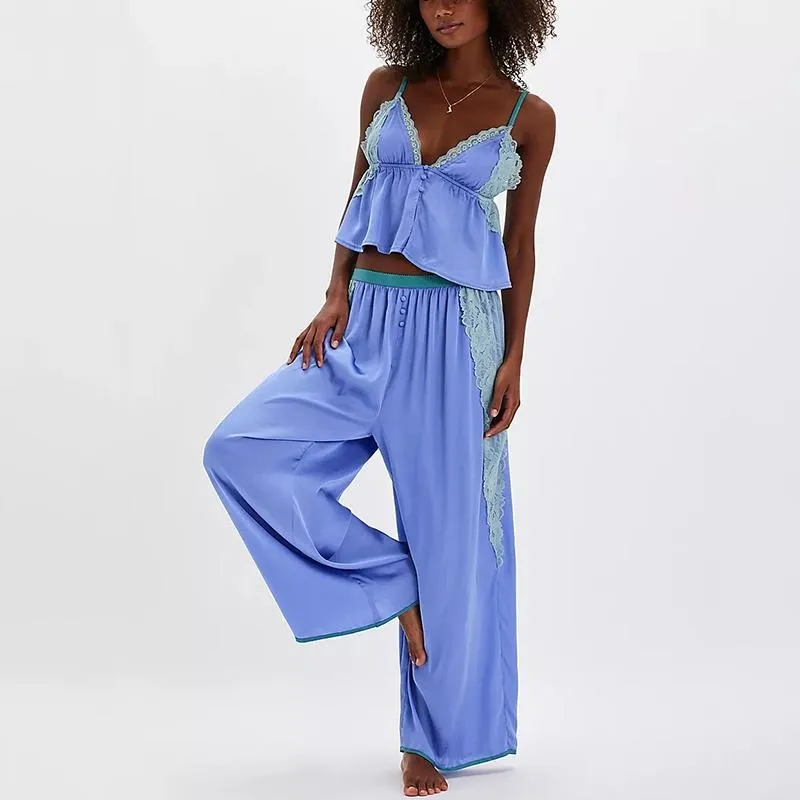 Women's Pajama Sets Lace Ruffled Cami Tops with Loose Pants