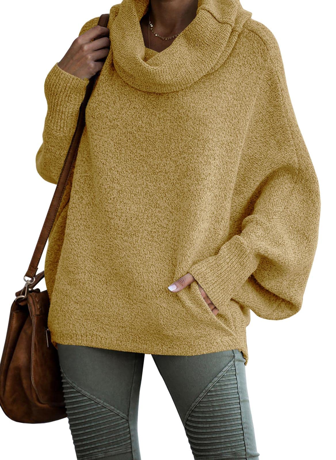 Women's Cowl Neck Batwing Sleeve Pullover Sweater