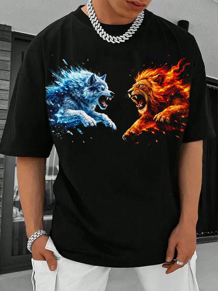 Men's African Lion Wolf Art Print T-Shirt