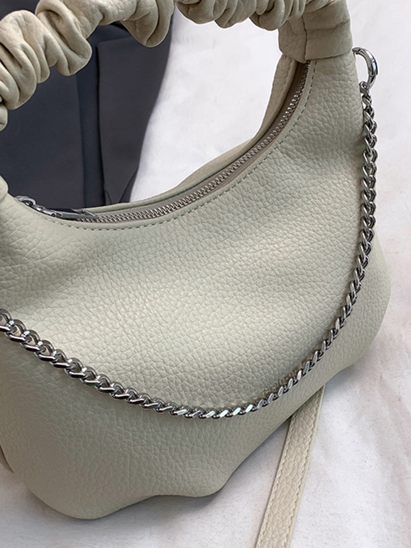 Chains Pleated Solid Color Zipper Handbags Crossbody Bags