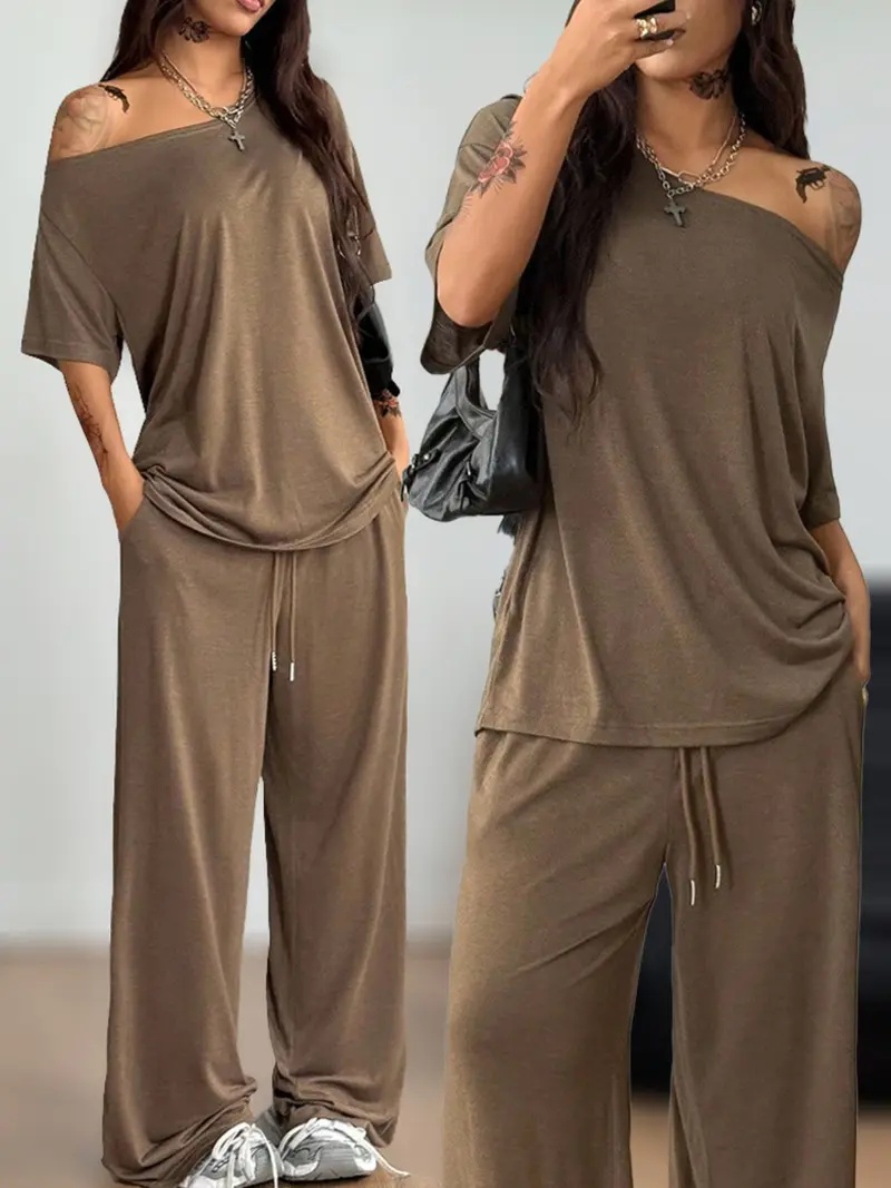 Women's Casual Solid Color Sport Two-Piece Set,