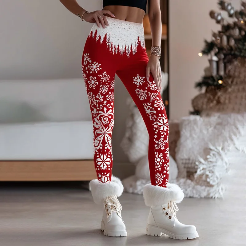 Women's Christmas Trees and Snowflakes Silhouette Print Leggings