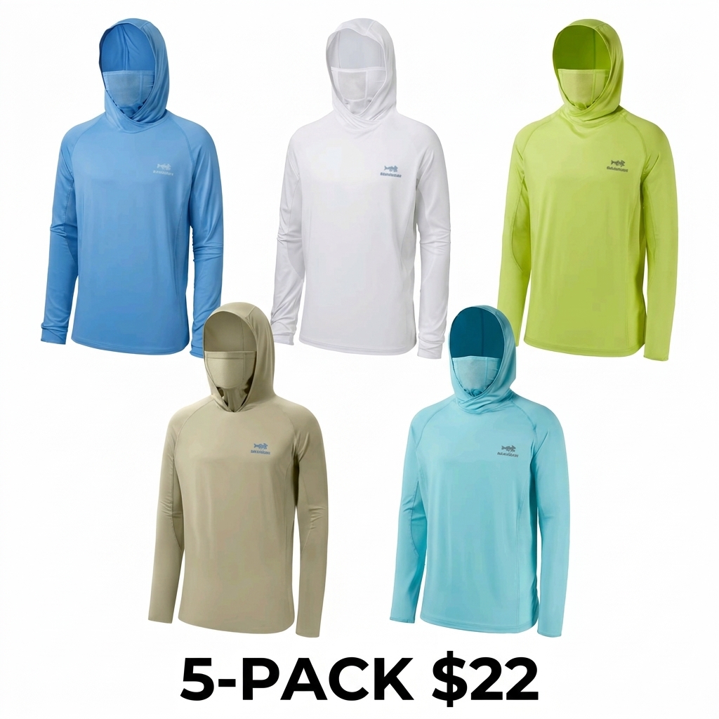 Men's UPF 50+ Long Sleeve Fishing Hoodie – Built-in UV Mask & Neck Gaiter
