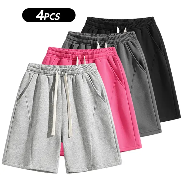 (4-Pack)Men's Solid Pocket Lightweight Breathable Casual Workout Shorts