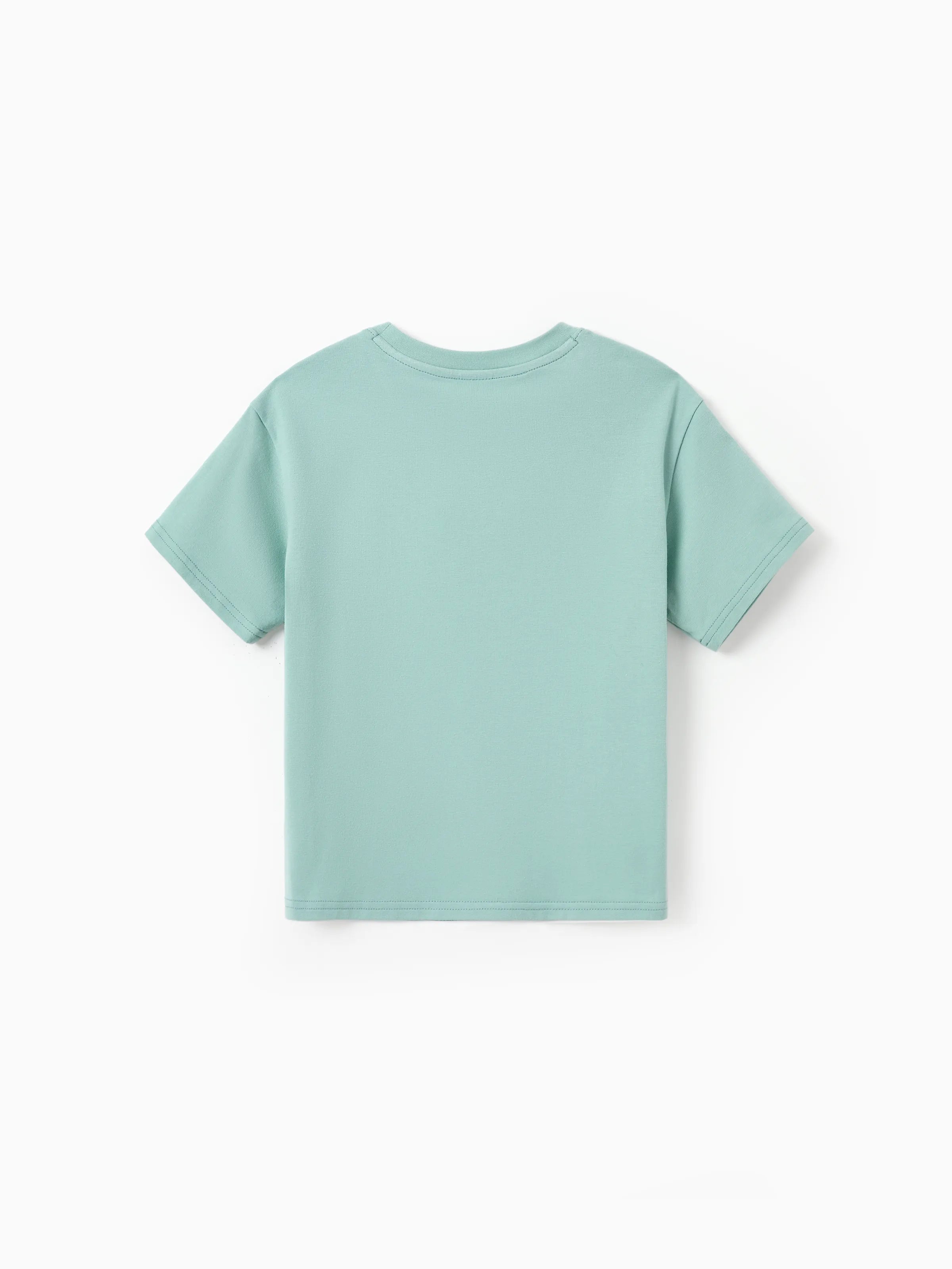 Family Matching T-Shirt & Dress Set Polka Dot Puff-sleeve Dress for Mom, Daughter & Baby, Color Block Cotton Tee for Dad & Son, Perfect for Family Outings & Photos Light Green