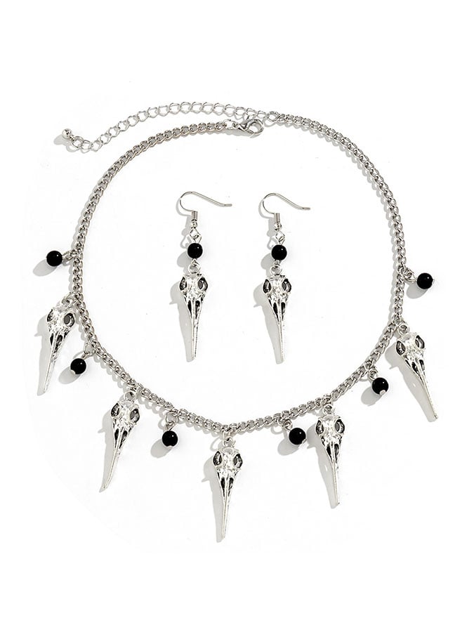 Halloween Punk Spooky Ghost Skull Necklace And Earrings