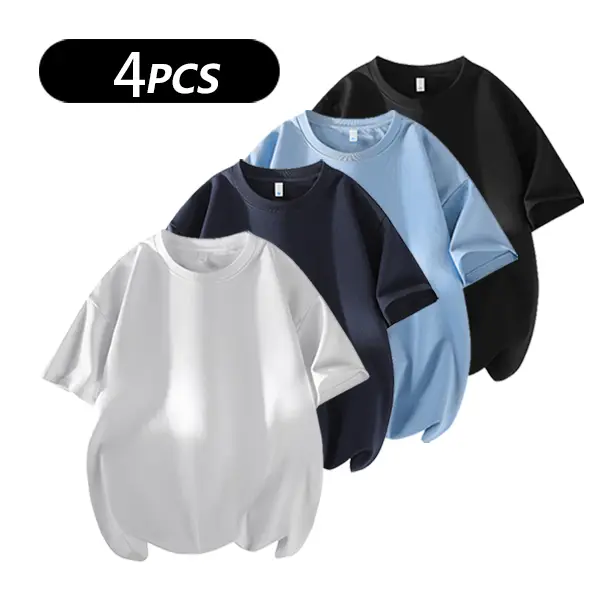 Men's 3PCS 100% cotton Crew Neck T-Shirts Set - Soft Loose Fit Navy Gray Black Tees for Casual Daily Wear