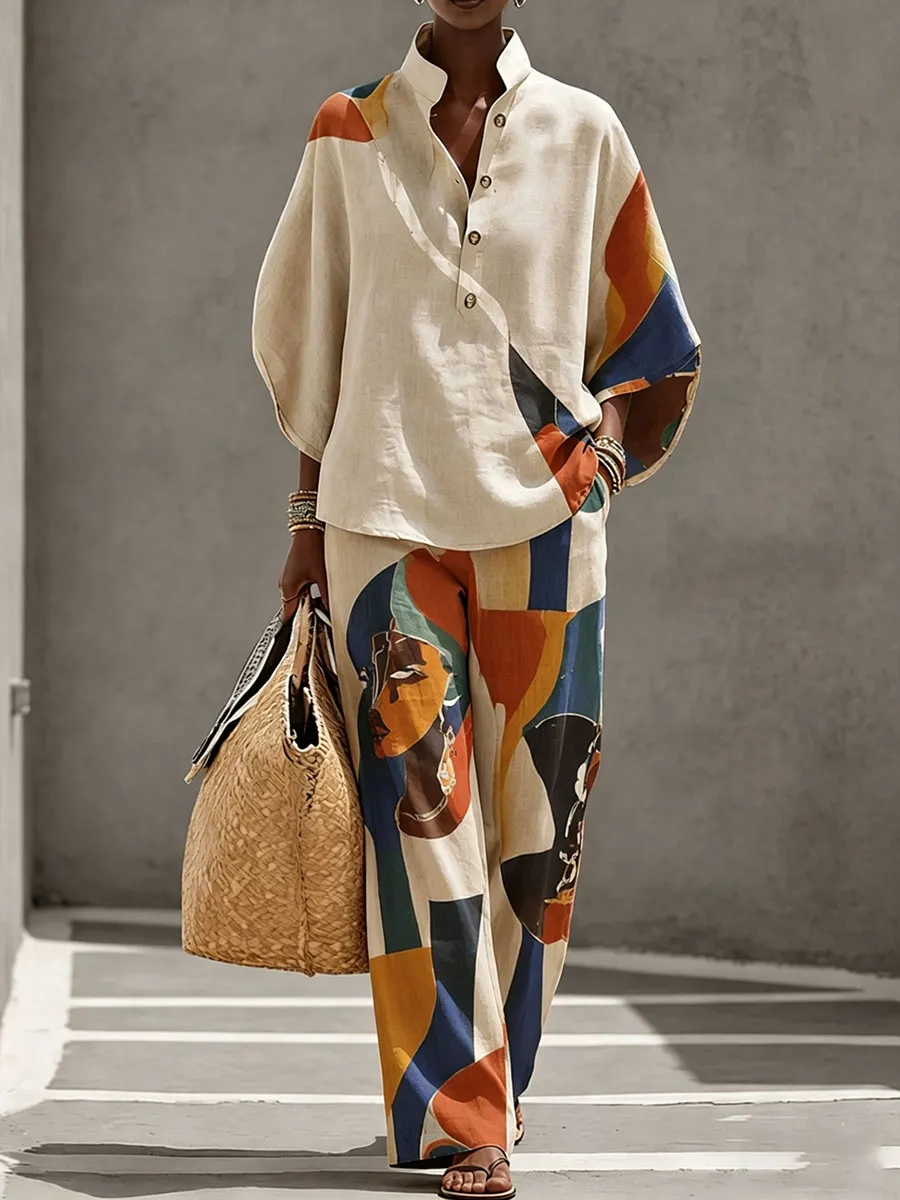 Women’s Abstract Figures Pattern Creative Print Two-Piece Set