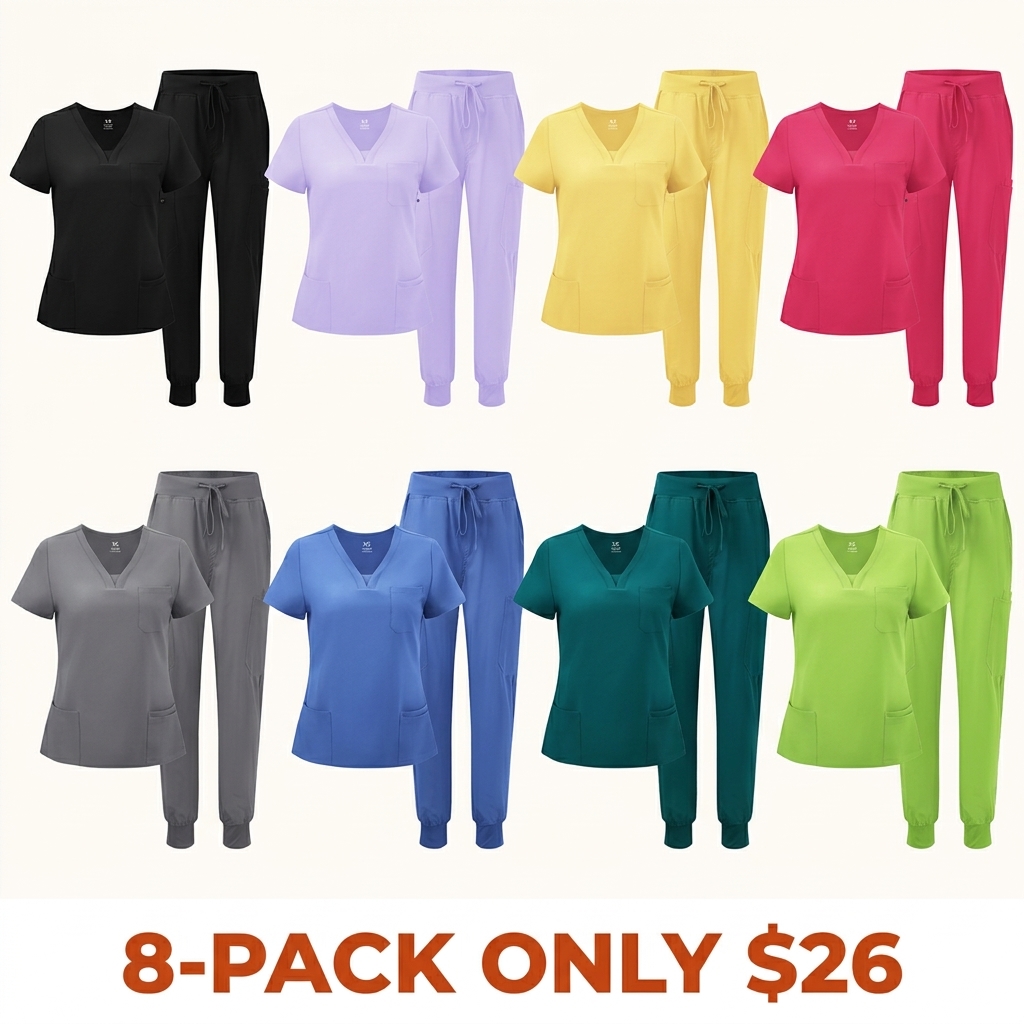Women's Workwear Set — V-Neck Scrub Top and 10-Pocket Cargo Pants