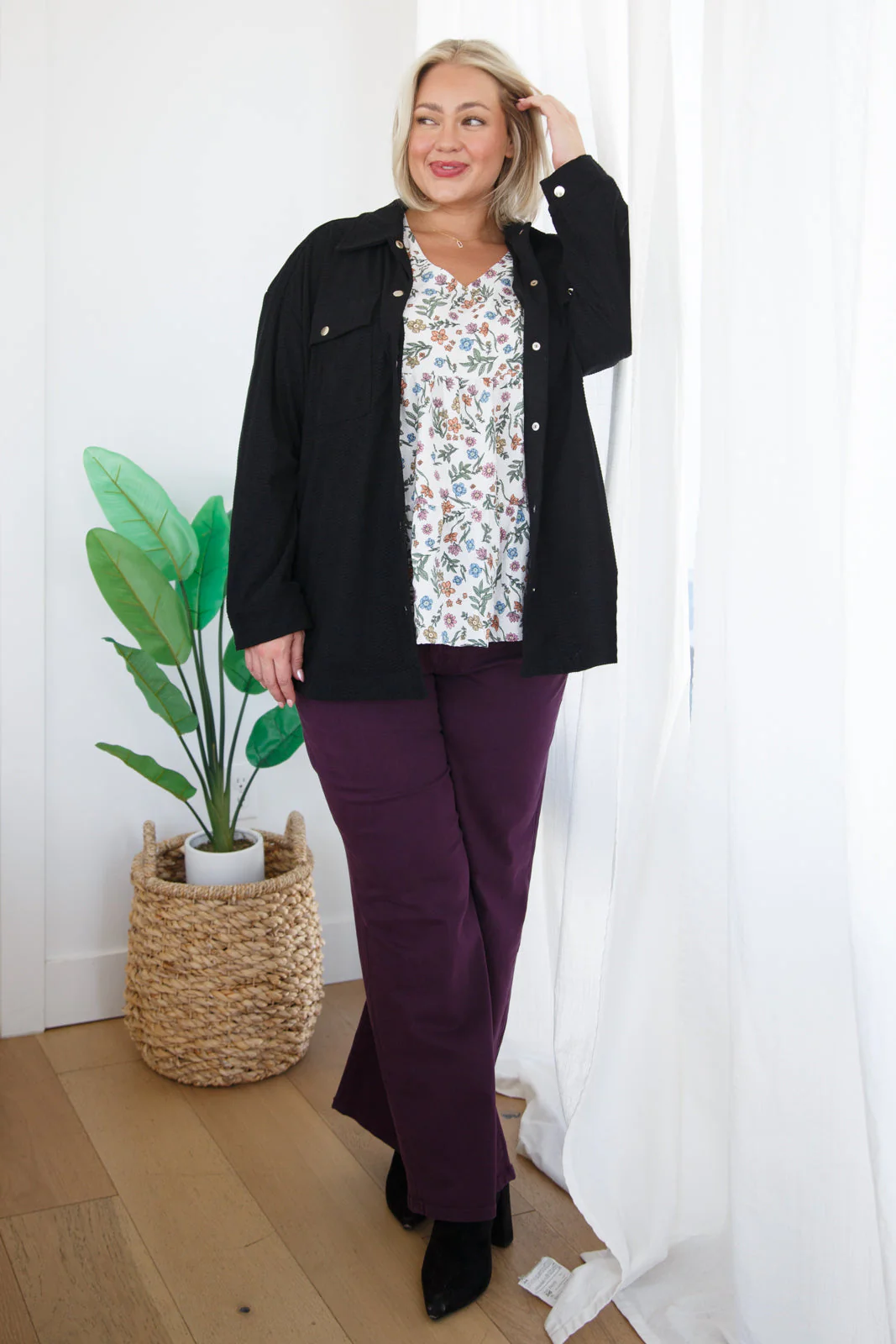 High Rise Wide Leg Jeans in Plum