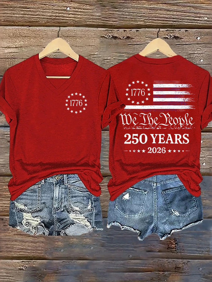 Women'S Casual Flag Printed V-Neck T-Shirt